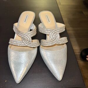 Alex Marie Silver Pointed Toe Braided Strap Slide Mules